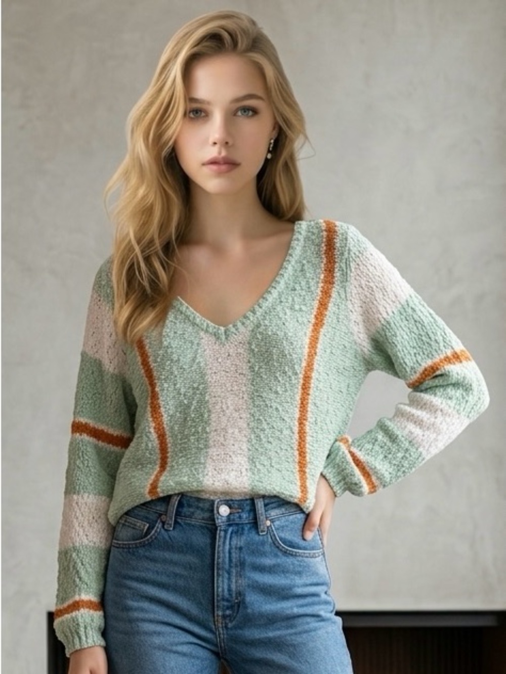 Authentic O'Neill "Catamaran" Women’s Sz M open knit V neck pullover sweater